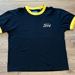 Ford Pacsun Ringer T Shirt Mens L Black Yellow Trim Graphic Logo Cotton Tee